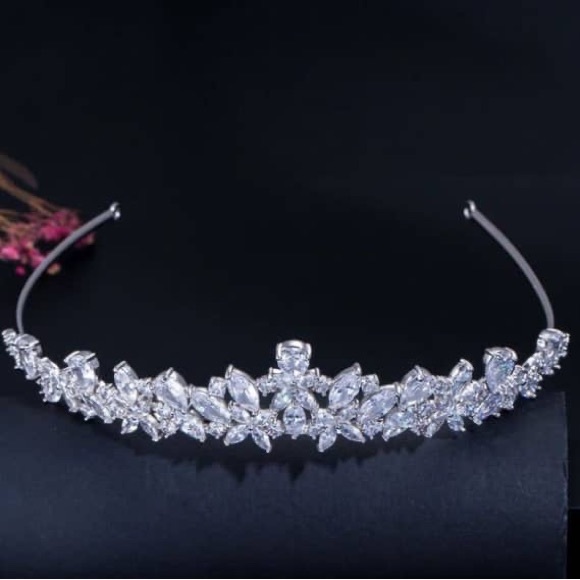 Floral Cubic Zirconia Bridal Tiara - Picture 2 of 9